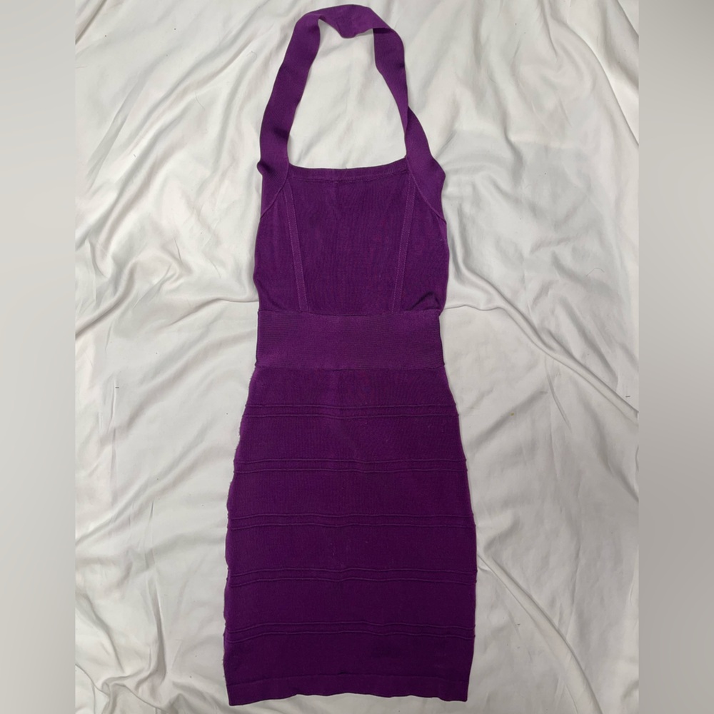 Bebe Purple Halter Bandage Mini Dress